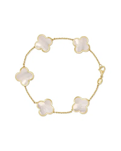 Italian Gold 14k Mother Of Pearl Stackable Bracelet In White