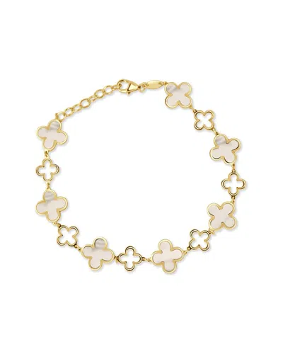 Italian Gold 14k Mother Of Pearl Station Chain Bracelet In Red