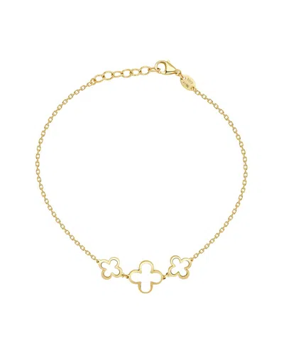 Italian Gold 14k Mother Of Pearl Station Chain Clover Bracelet In Pink