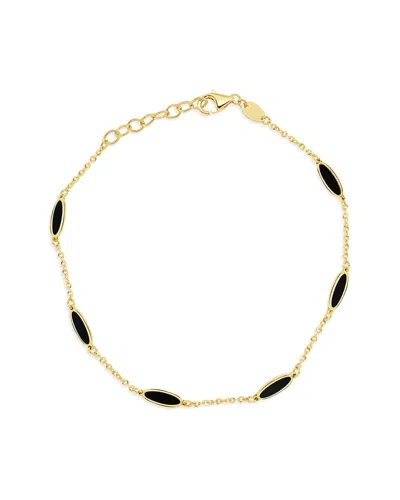 Italian Gold 14k Onyx Bar Chain Bracelet