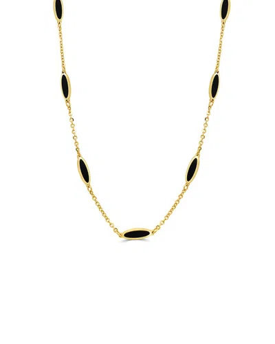 Italian Gold 14k Onyx Bar Layered Necklace In Multi