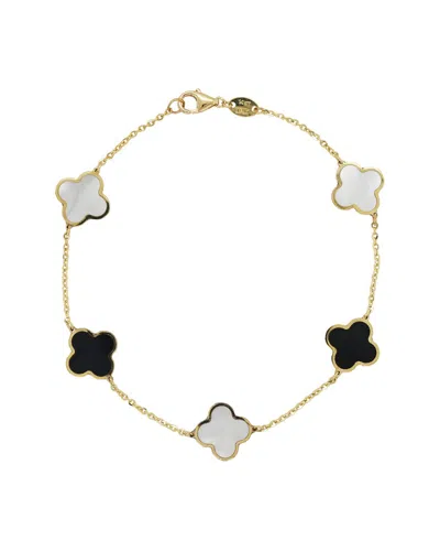 Italian Gold 14k Onyx Large Clover Bracelet In Multi