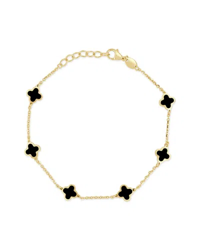 Italian Gold 14k Onyx Station Chain Bracelet In Multi