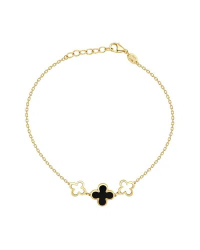 Italian Gold 14k Onyx Station Chain Clover Bracelet In Neutral