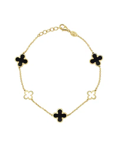 Italian Gold 14k Onyx Station Chain Clover Bracelet In Neutral