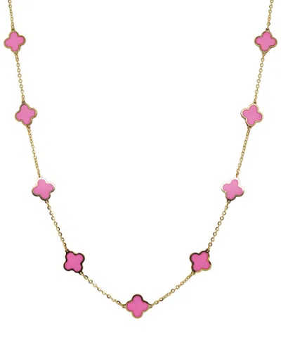 Italian Gold 14k Pink Agate Clover Layered Necklace
