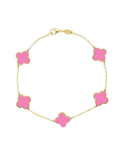 Italian Gold 14k Pink Agate Clover Stackable Bracelet