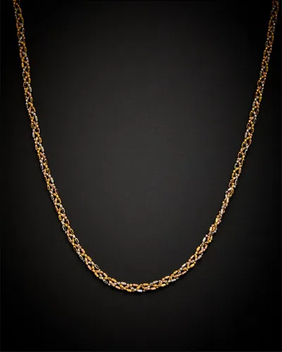 Italian Gold 14k Tri-tone  Bar & Bead Necklace