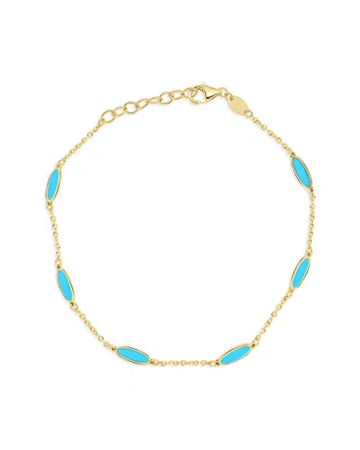 Italian Gold 14k Turquoise Bar Chain Bracelet In Multi