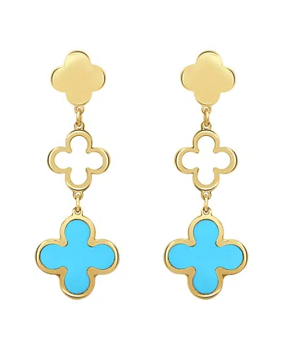 Italian Gold 14k Turquoise Clover Dangle Earrings In Multi