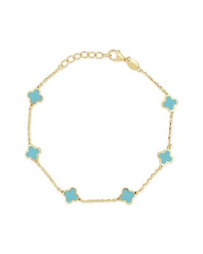 Italian Gold 14k Turquoise Station Chain Bracelet In Metallic