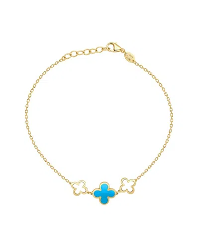 Italian Gold 14k Turquoise Station Chain Clover Bracelet In Pattern