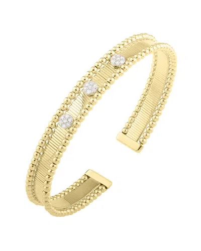 Italian Gold 14k Two-tone  Beaded Edge Cuff Bracelet