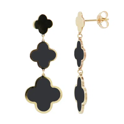 Italian Gold 14k Onyx Clover Dangle Earrings In Black