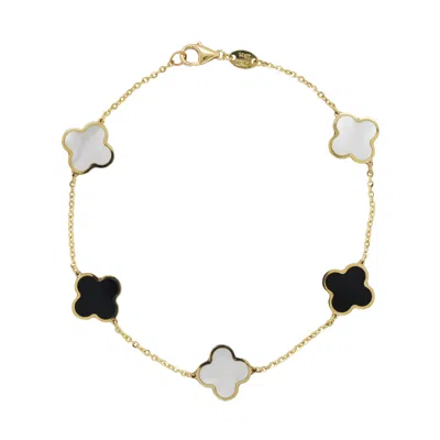 Italian Gold 14k Onyx Large Clover Bracelet