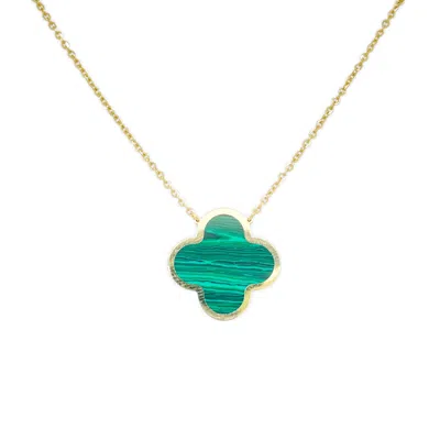 Italian Gold 14k Malachite Clover Necklace In Green