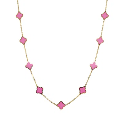 Italian Gold 14k Pink Agate Clover Layered Necklace