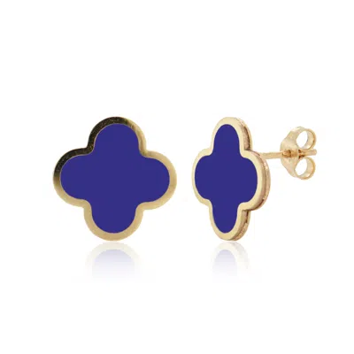 Italian Gold 14k Yg Larger Clover Stud Earrings-lapis In Gold