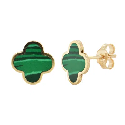 Italian Gold 14k Yg Larger Clover Stud Earrings-malacite In Gold