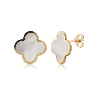 Italian Gold 14k  Pearl Clover Studs