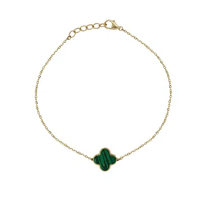 Italian Gold 14k  Malachite Clover Bracelet In Green