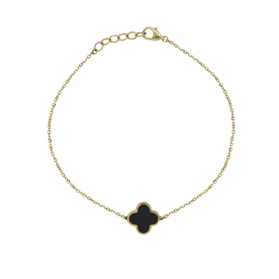 Italian Gold 14k  Onyx Clover Bracelet In Black