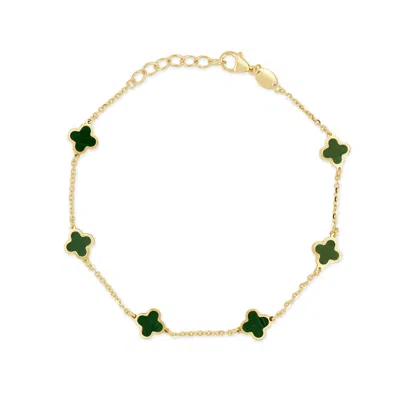 Italian Gold 14k Malachite Station Chain Bracelet In Orange