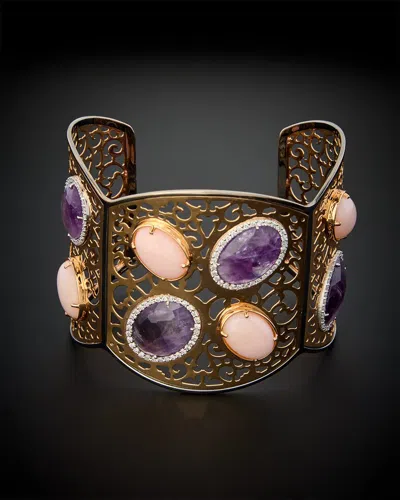 Italian Gold 18k  20.00 Ct. Tw. Diamond & Gemstone Bangle Bracelet