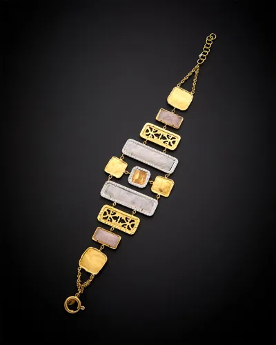 Italian Gold 18k  20.00 Ct. Tw. Diamond & Pink Quartz Bracelet