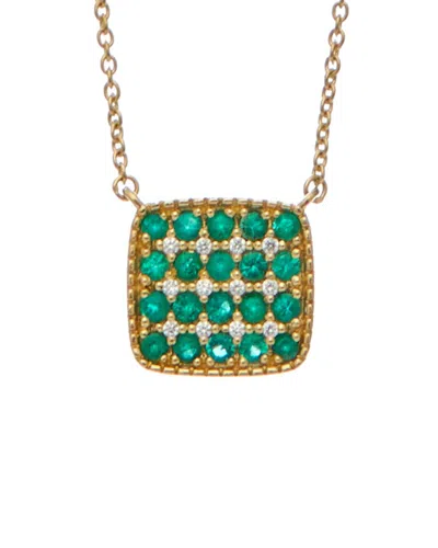 Italian Gold 18k  2.60 Ct. Tw. Diamond & Emerald Necklace