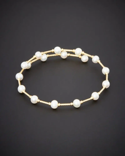Italian Gold 18k  Pearl Bangle Bracelet