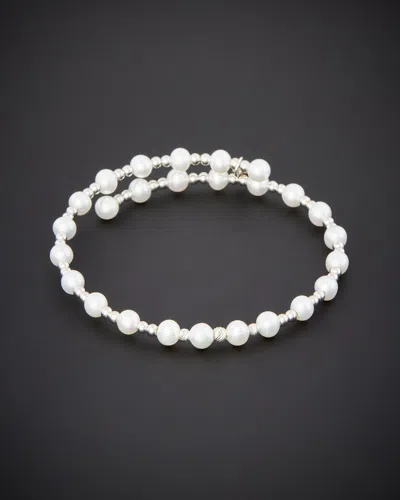 Italian Gold 18k  Pearl Bangle Bracelet In White