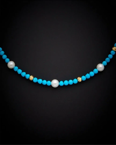 Italian Gold 18k  Pearl Choker Necklace In Blue
