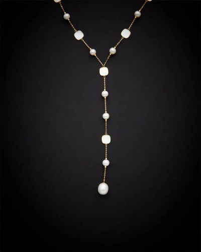 Italian Gold 18k  Pearl Lariat Necklace