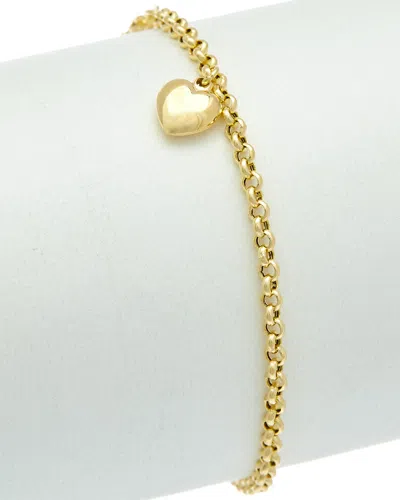 Italian Gold Puffed Heart Adjustable Length Rolo Bracelet In Gold