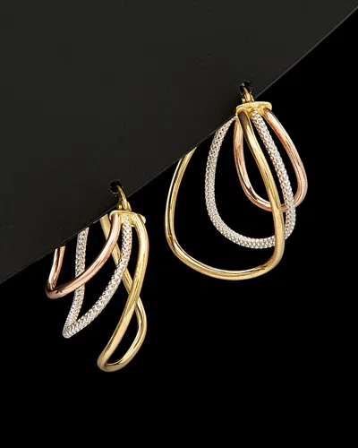 Italian Gold 18k  Tri-tone Graduated Triple Hoop Earrings
