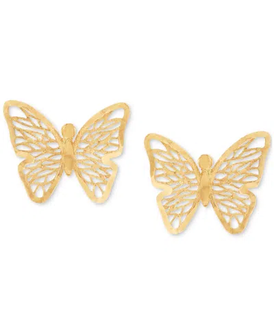 Italian Gold Filigree Openwork Butterfly Stud Earrings In 10k Gold