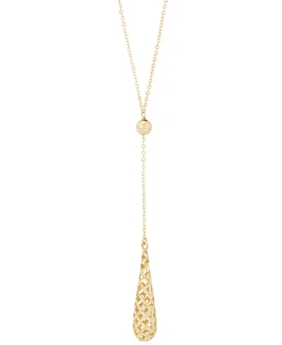 Italian Gold Lattice Teardrop 18" Lariat Necklace In 10k Gold