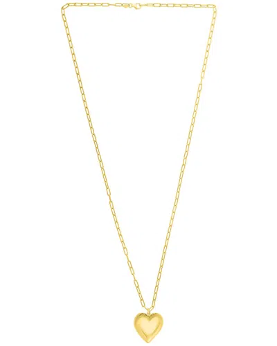 Italian Gold Over Silver 14k  Puffed Heart Paperclip Necklace