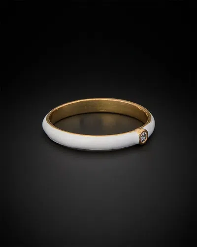 Italian Gold Over Silver 18k  0.05 Ct. Tw. Diamond Enamel Ring In White