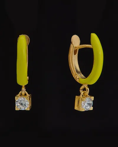 ITALIAN GOLD OVER SILVER 18K ITALIAN GOLD OVER SILVER 0.08 CT. TW. DIAMOND ENAMEL DANGLE EARRINGS