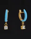Italian Gold Over Silver 18k  0.08 Ct. Tw. Diamond Enamel Dangle Earrings