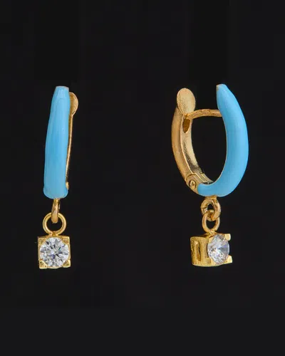 Italian Gold Over Silver 18k  0.08 Ct. Tw. Diamond Enamel Dangle Earrings In Blue