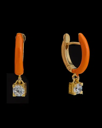 Italian Gold Over Silver 0.08 Ct. Tw. Diamond Enamel Dangle Earrings In Orange