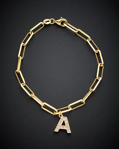 Italian Gold Over Silver 18k  0.12 Ct. Tw. Diamond Paperclip Chain Bracelet