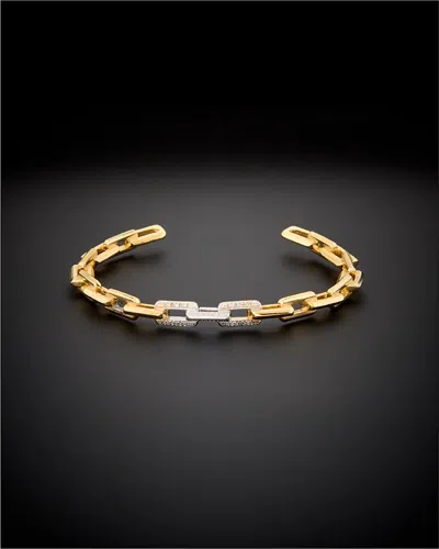 Italian Gold Over Silver 18k  0.15 Ct. Tw. Diamond Link Cuff