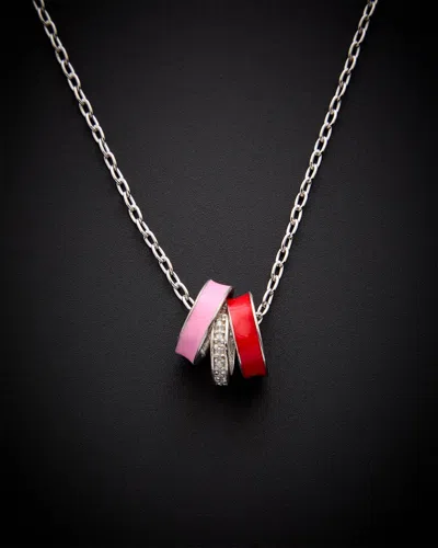 Italian Gold Over Silver 18k  0.15 Ct. Tw. Diamond Three Ring Necklace In Metallic
