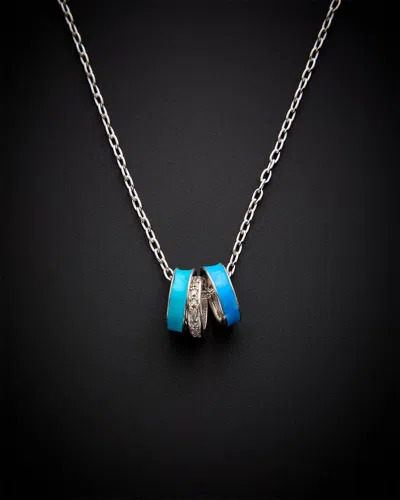 Italian Gold Over Silver 18k  0.15 Ct. Tw. Diamond Three Ring Necklace In Purple