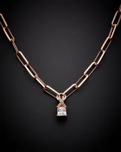 Italian Gold Over Silver 18k  .10 Ct Tw Diamond & White Topaz Paperclip Necklace