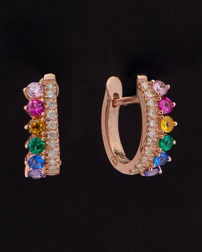 Italian Gold Over Silver 18k  1.12 Ct. Tw. Diamond Huggie Earrings In Multi